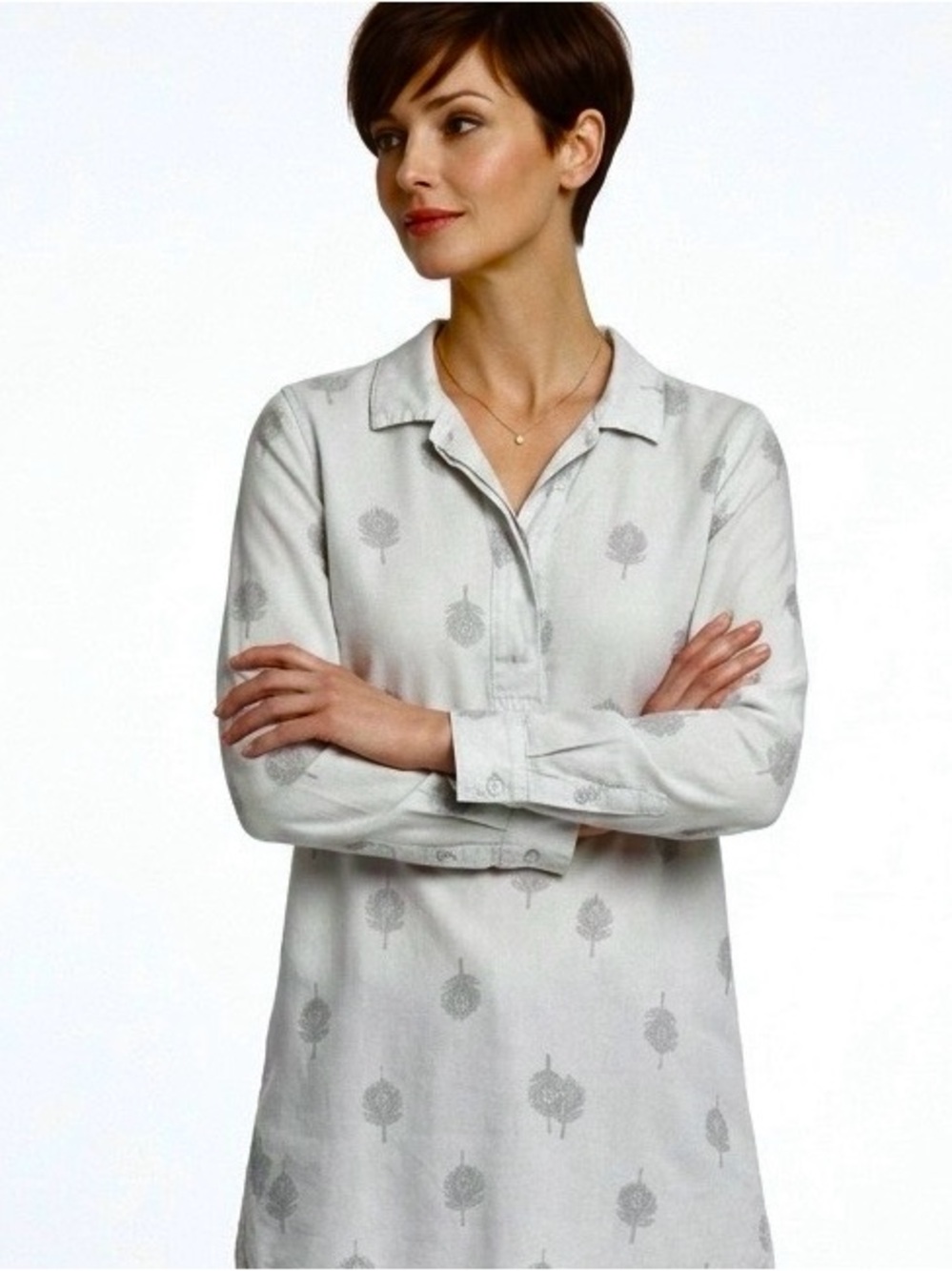 Soft Surroundings Pale Grey Peacock Feather Embroidered Midi Tunic Dress
